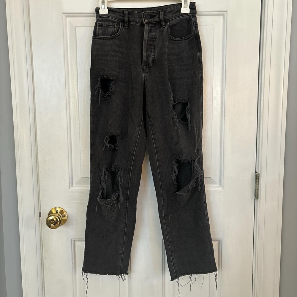 PacSun Black High Waisted Straight Leg Distressed Jeans